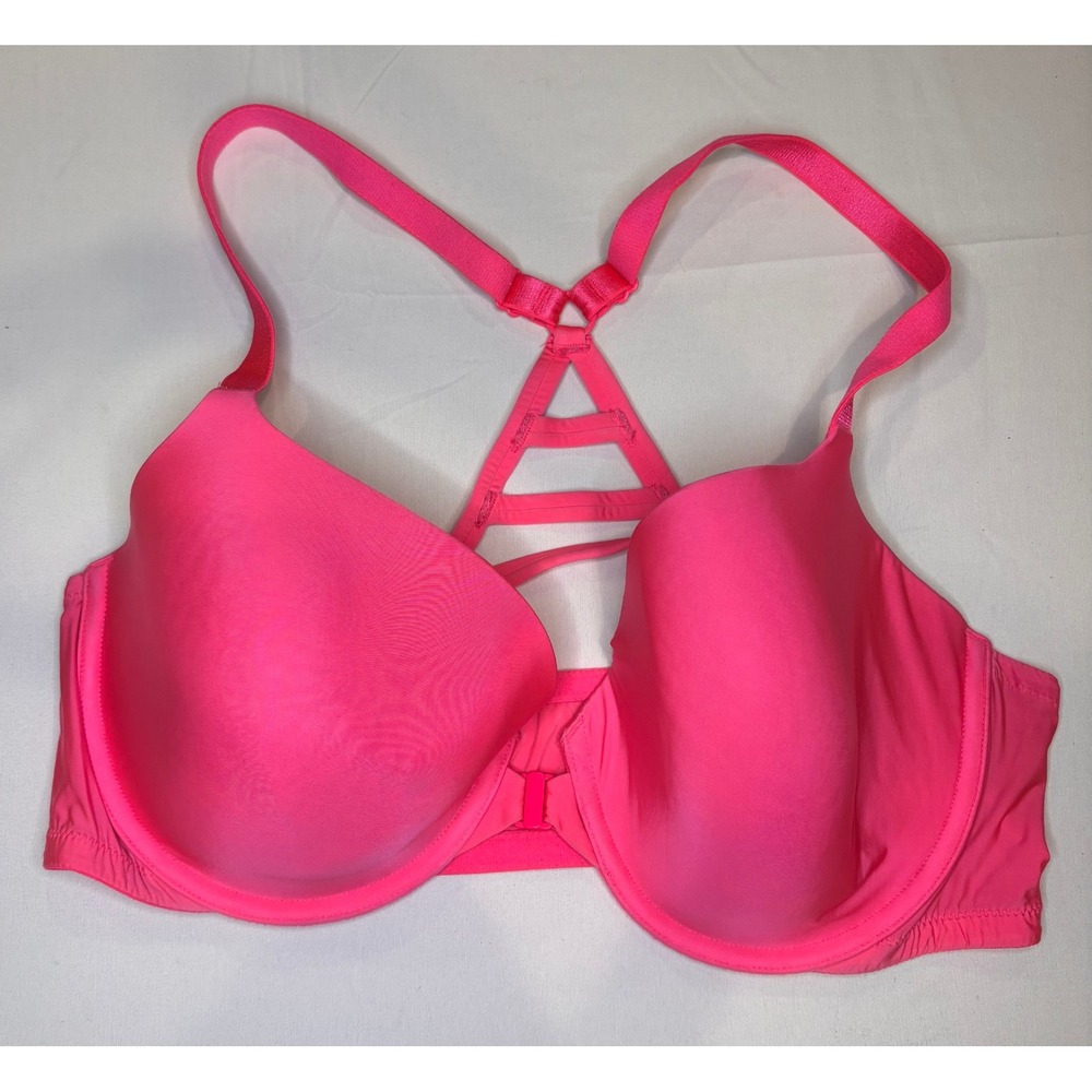 Victoria Secret Neon Pink Lined Demi Front Close Strappy Racerback Bra 38D